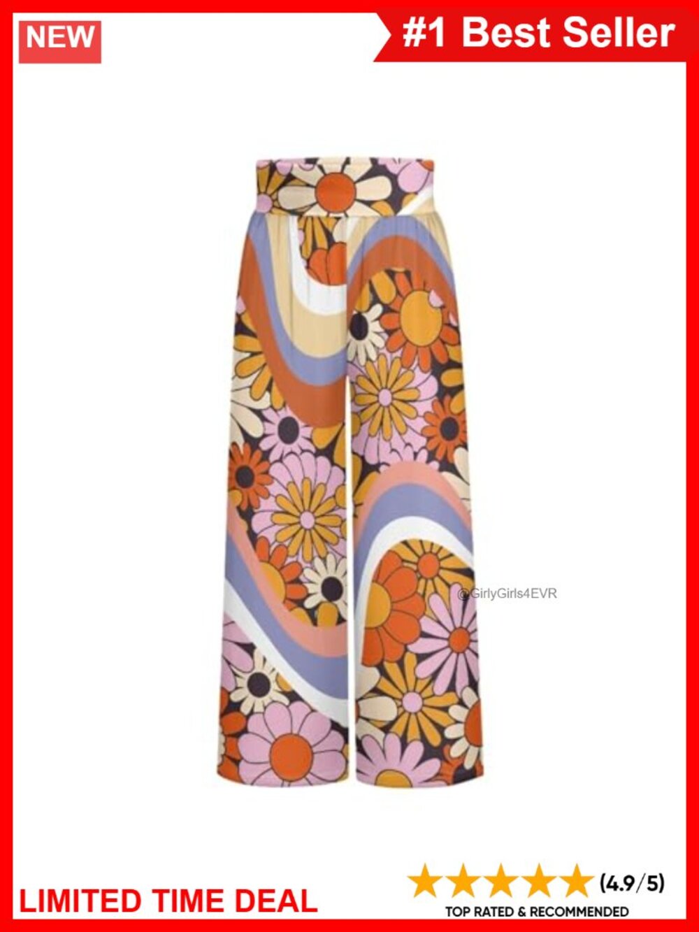 Wide Leg Palazzo Pants High Waist Floral Tropical Casual Trousers with Pockets